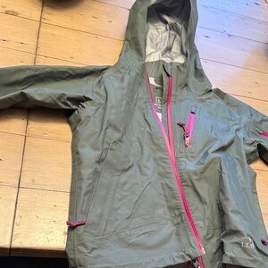 L.L. Bean Kids Olive Raincoat with Pink Zipper